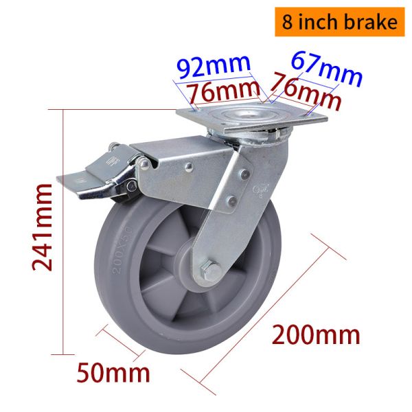 Grey Heavy Duty Casters 8 Inch Industrial Castor Wheels 200mm 738-56
