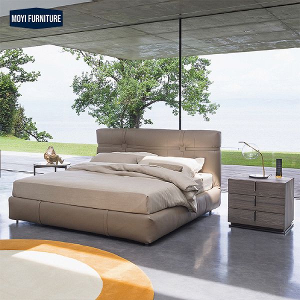 Home Furniture Bedroom Furniture Modern Elegant Italian Design Leather Upholstered Beds King Size Bed Frame Material Sponge