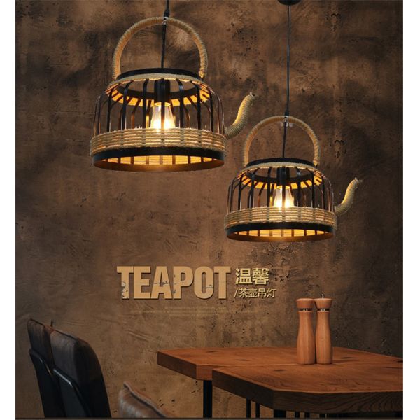 American Retro Teapot Industrial Pendant Lights Living Room Kitchen Rope Pendant Light(WH-VP-192)