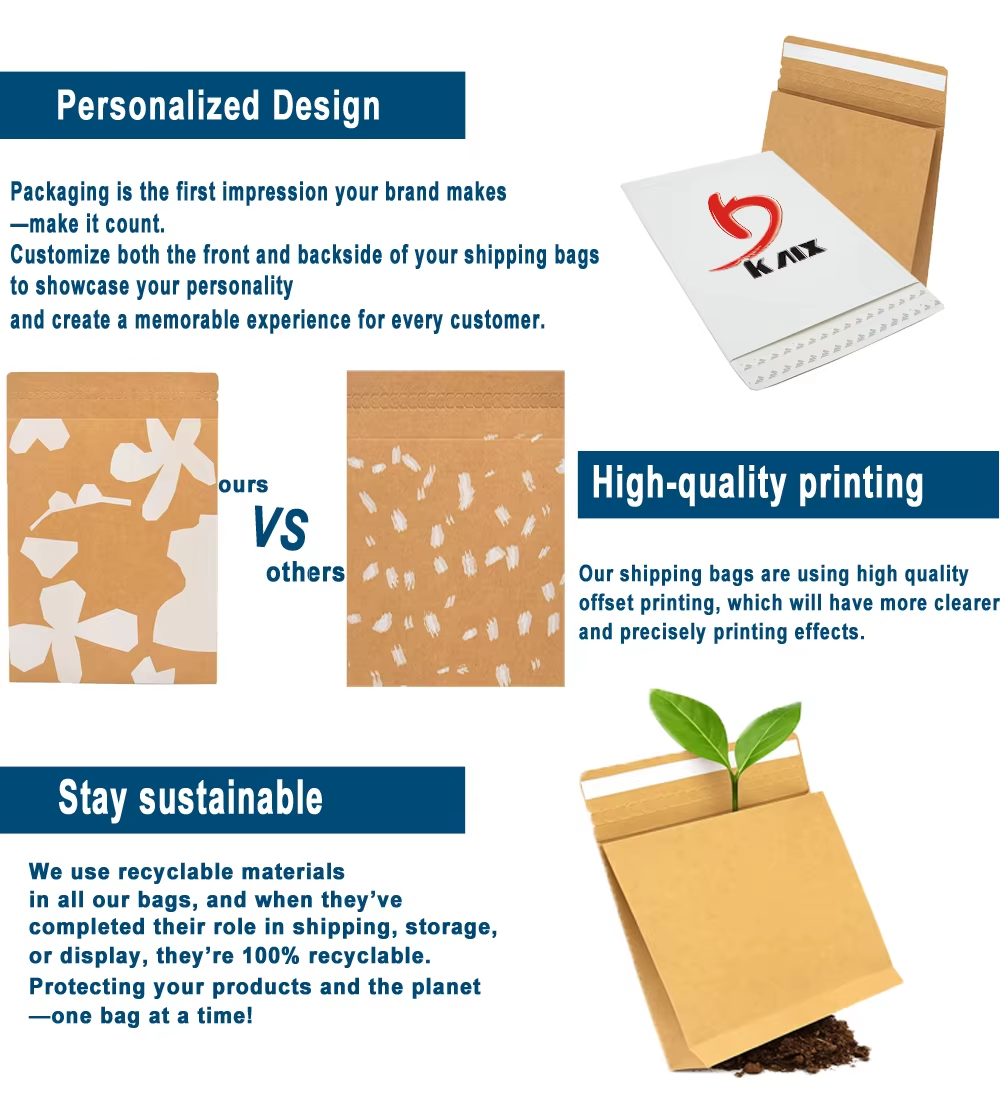 100% Eco Friendly Paper Mailer Bag Recycled Brown Kraft Paper Mailing Bags For Delivery