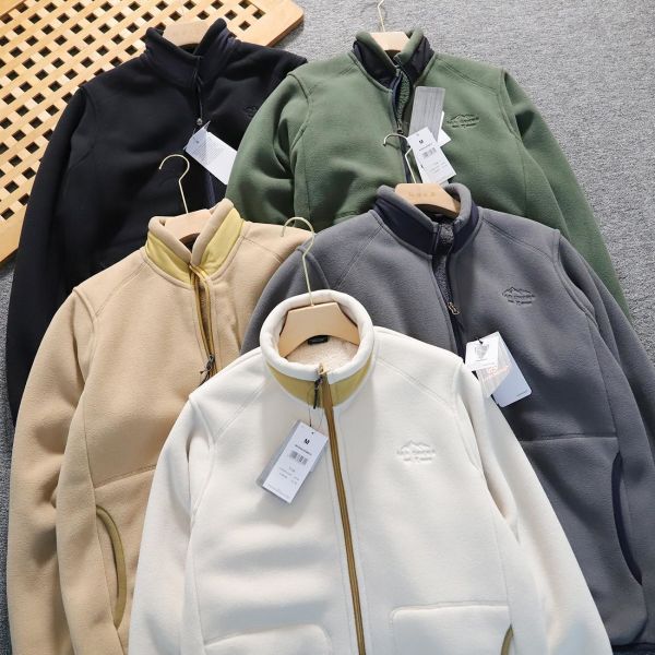 Embroidered polar fleece Unisex thickened warm stand collar men's jacket coat knitted