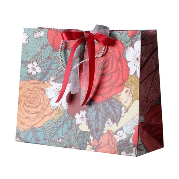 COA Ladies Hand-Held Kraft Floral Shopping Bag Flower Paper Bag Handbag