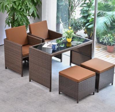 Mobiliário de 5 peças de Rattan Mesas de jantar e cadeiras de alumínio impermeável exterior Patio Lounge Outdoor