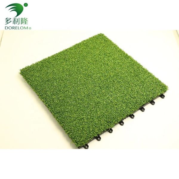 Double PP NET PU Backing Artificial Grass Tile with PE Monofilament PP Curly Fiber