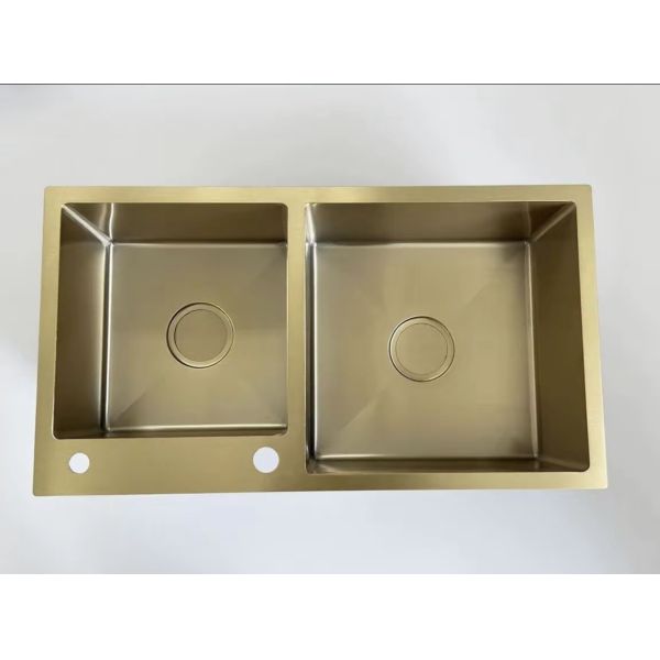 Undermount & Top Mount Compatible Gold Toned SUS304 Food Grade (18/8) Stainless Steel Kitchen Sink with Drainboard | Custom Steel Gauge Available | Custom Basin Depth Available | Rust Proof & Corrosion Resistant
