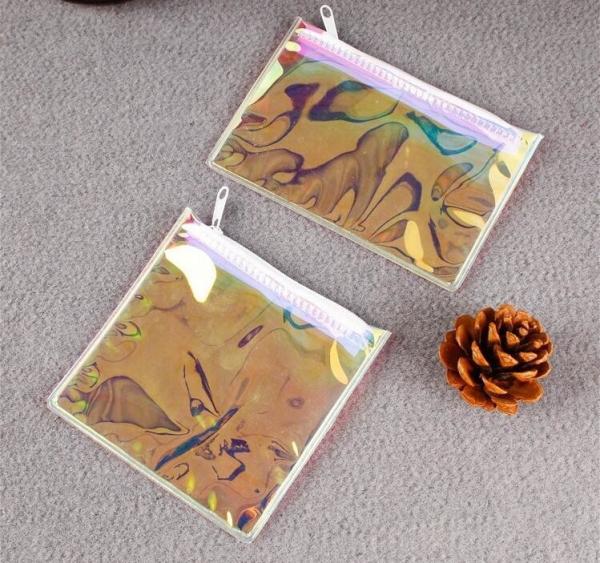 Holographic Factory Manufacture Custom Logo Transparent PVC Cosmetic Bag Women Travel Clear Wash Organizer Pouch Bagease