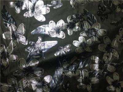 Full Lamination Garment Leather Fabric Printed Silver Flower 54 Width