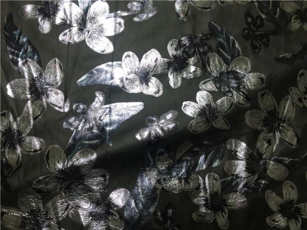 Full Lamination Garment Leather Fabric Printed Silver Flower 54 Width