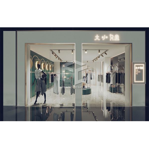 Lady Clothing Electroplate Boutique Display Racks Stands Customized