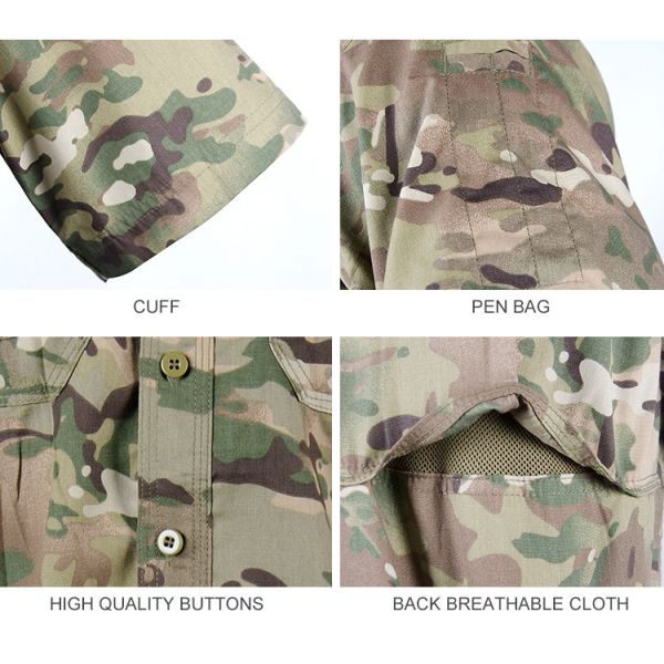 Summer Breathable Quick Dry Stand-Up Collar Tactical Shirt Camouflage Short Sleeve