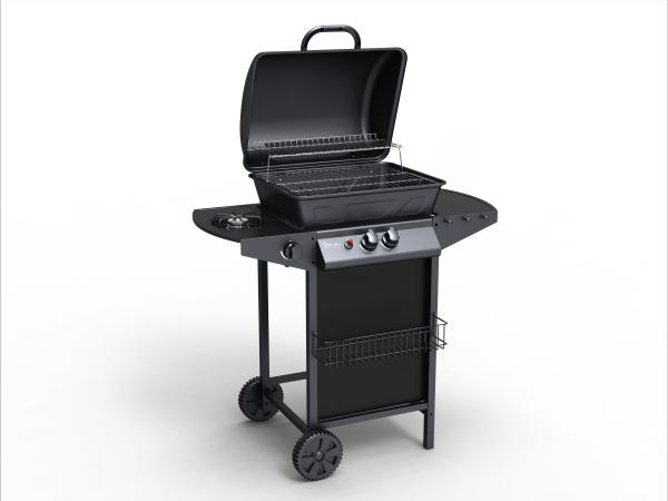 2 1 Burners Black Steel Outdoor Camping Trolly Gas Barbecue Grill Side Burner 2.5KW