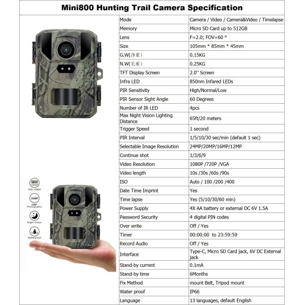 Mini Trail Hunting Camera  24MP 4k1080P Wildlife Night Vision Cameras Wild Hunter Cam