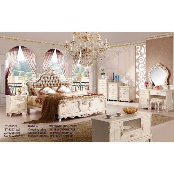 Guangzhou french white leather queen size bed loft bed 6028