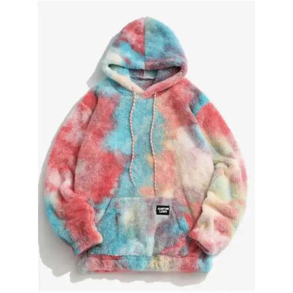 Knitted Weaving Method Tye-Dye Hoodies For Men With Faux Fur   Fashion