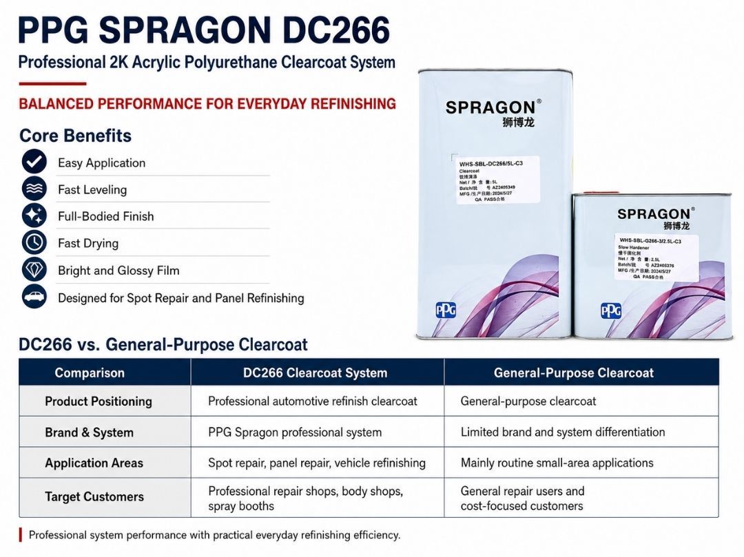 PPG SPRAGON DC266 Automotive Refinishing Clear Coat G266 Hardener Glossy Fast-Drying for Spot Panel Repairs