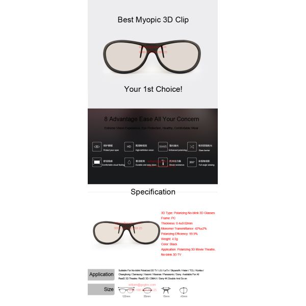 Polarize 3D glasses CLIP TV film vision movie buy LG Sony Samsung Pana theater Benq Acer 2