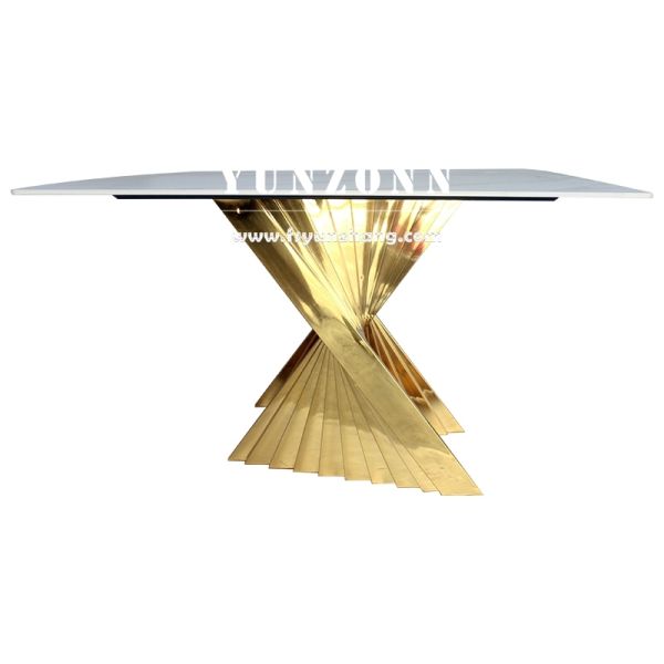 Luxury High Quality Gold/Silver Stainless Steel Wedding Dining Table with Tempered Glass Table Top
