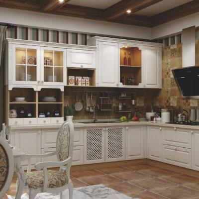 Wooden Floor To Ceiling Traditional White Kitchen Cabinets Classical Carcasses OEM