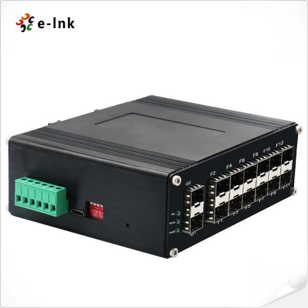 Interruptor de fibra de aluminio industrial L2+ administrado con 12 puertos 1000X SFP + 2 puertos 1000X SFP