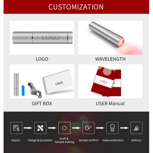 Факел 630nm 660nm 830nm терапией инфракрасного света изготовленного на заказ логотипа бренда портативный красный