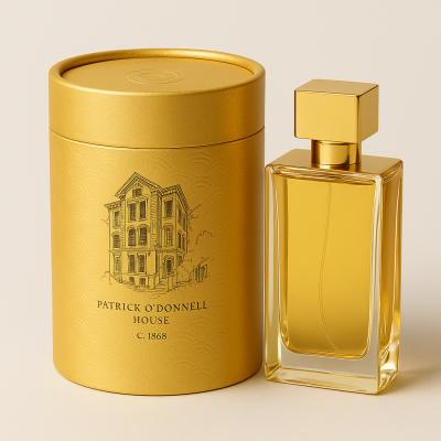 Textured Paper Luxury Perfume Cylinder Box Gold Foil Stamping Round Paper Tube Essential Oil Packaging