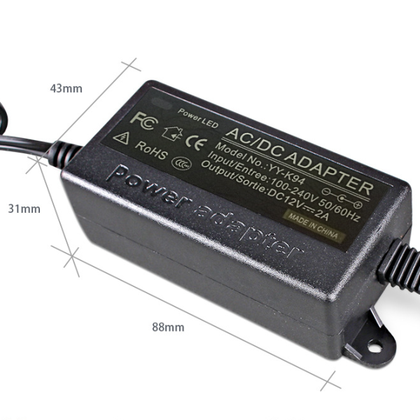 C-Power 24W AC100-240V DC 12V Wall Plug 12V 2A Power Adapter with Optional DC Connector