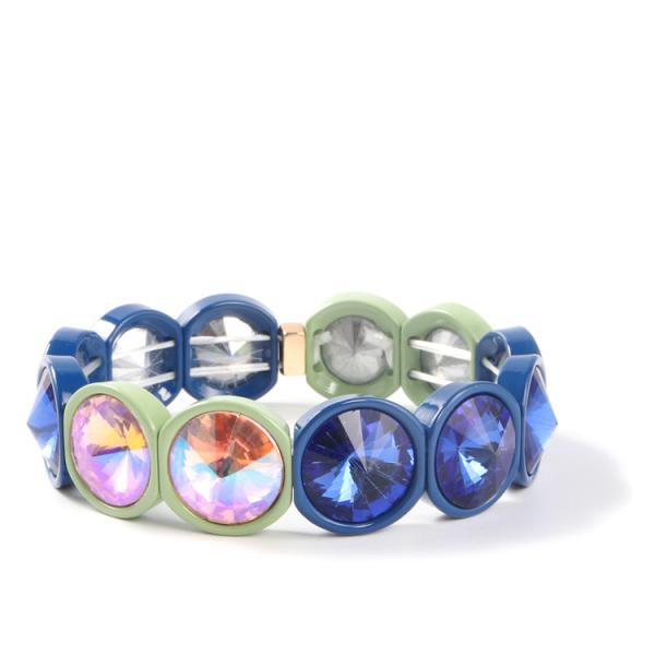 Handmade Stretch Enamel Tile Bracelet , Rainbow Crystal Diamond Bead Bracelets