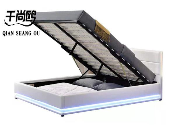 137*203cm LED Lights Around Bed , white Double Leather Frame Bed