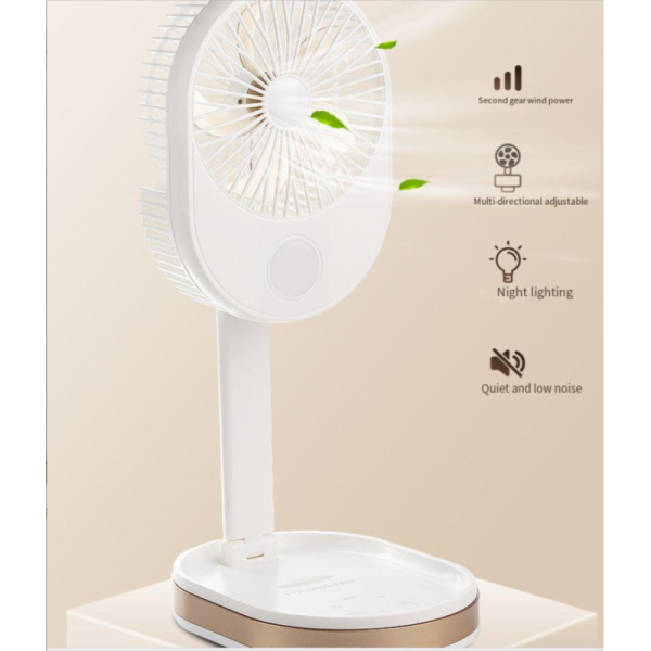 Customized Logo 1500 mAh USB Rechargeable Table Fan with LED Light and ABS PP Material