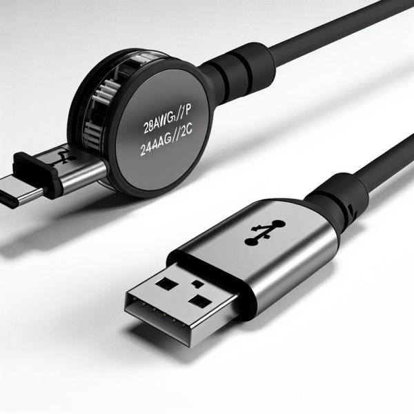 28AWG 1P 24AWG 2C Retractable USB Type C Fast Charging Cable