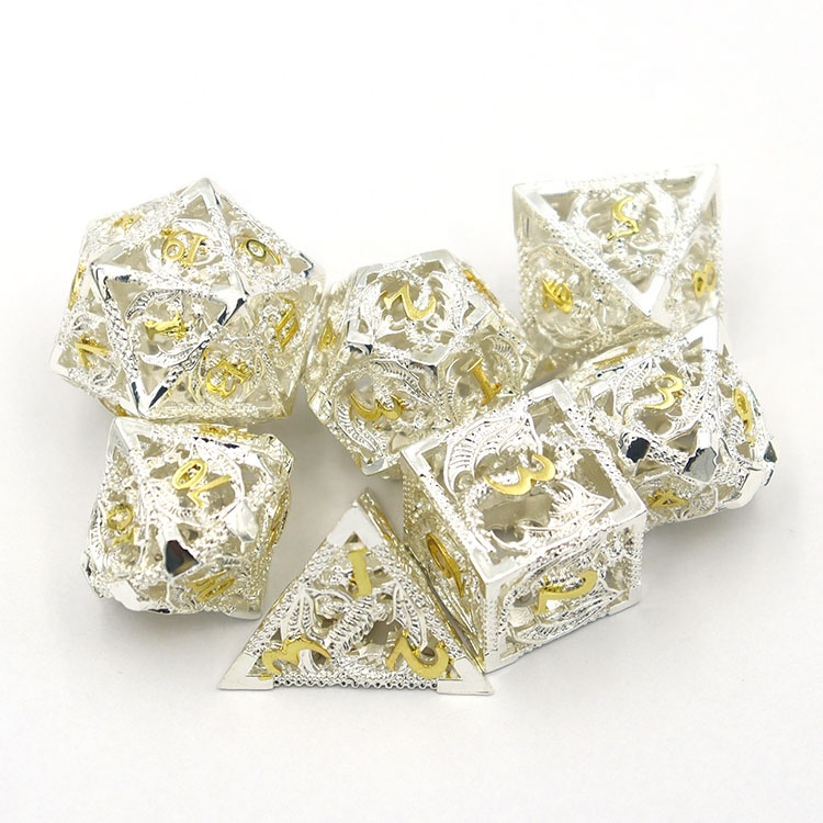 Customized Color Metal Hollow Dice Set with Polyhedral Shape for DND RPG Games