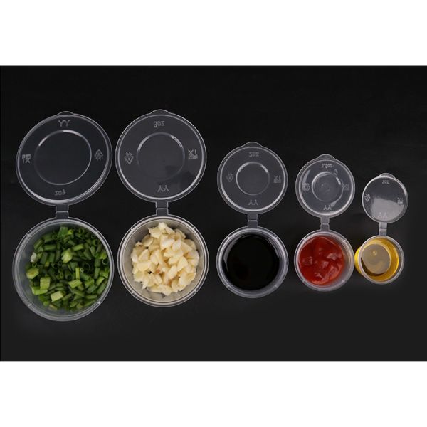 Disposable bowl for food delivery packaging sauces seasonings side dishes with integrated design and transparent color