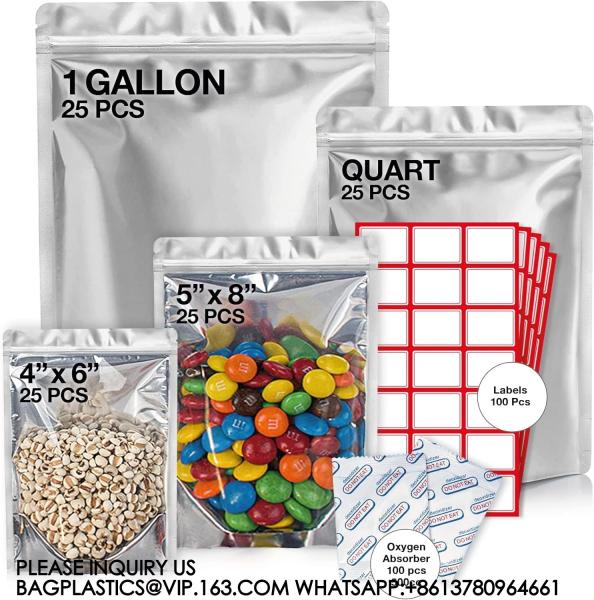 Large Mylar Bags 1 Gallon(10x14), 7x10 & 5x8, 4x6 With 1 Side Clear - (25 Pcs Each) Stand Up Mylar Bags