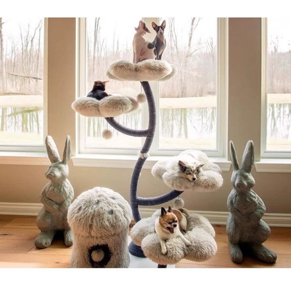 New Design Cat Climbing Tower Condo Indoor Wooden Flower Cat Tree with Natural Sisal Scratching Post