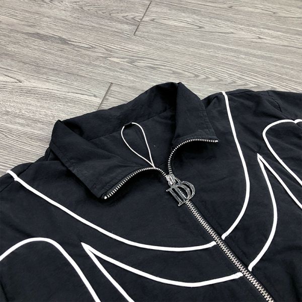 Veste coupe-vent en nylon réfléchissant 3m personnalisée, patch brodé, rayures, veste coupe-vent légère streetwear, survêtement homme