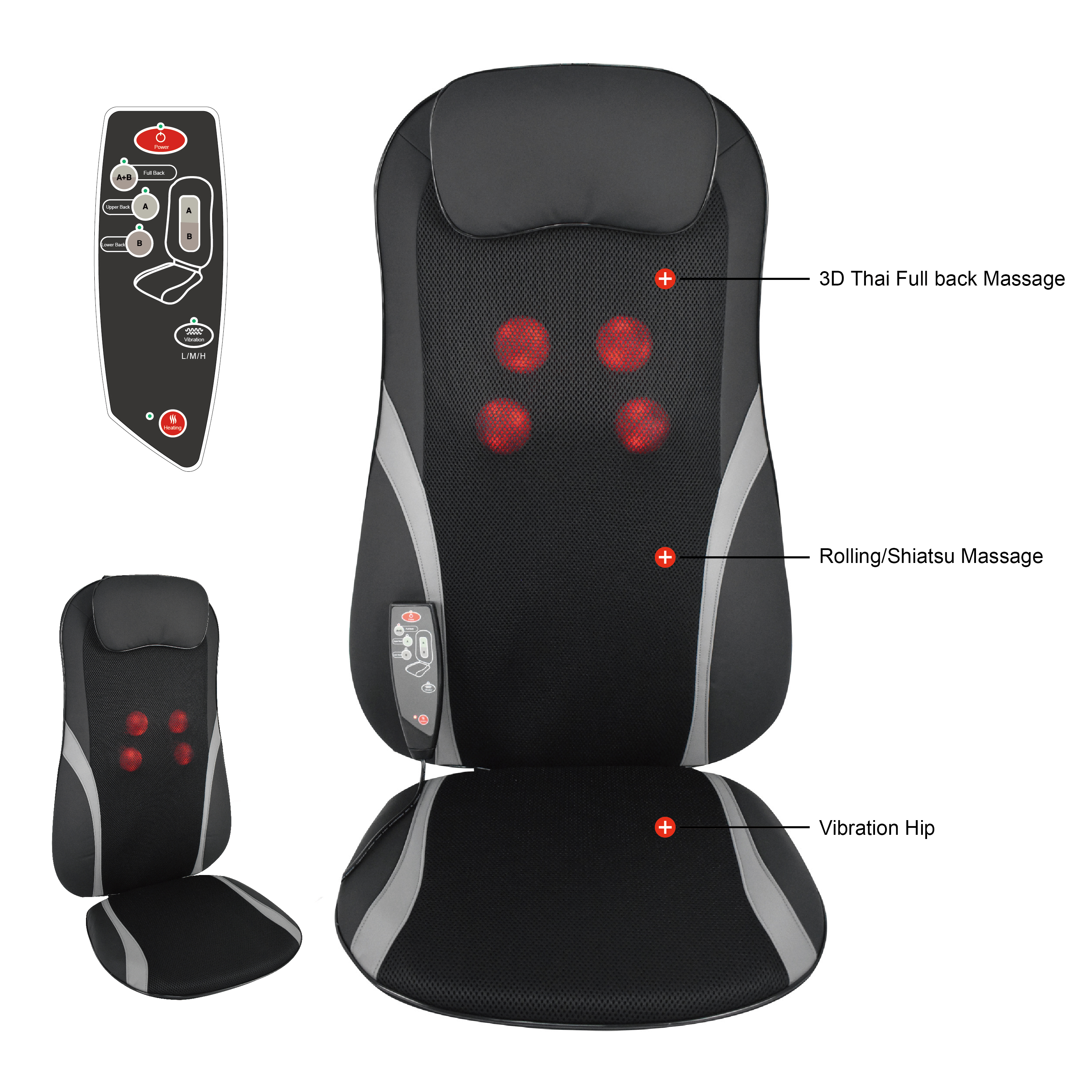 3D Shiatsu Body Care Full Back Kneading Shiatsu Car Seat Electric Massage Cushion