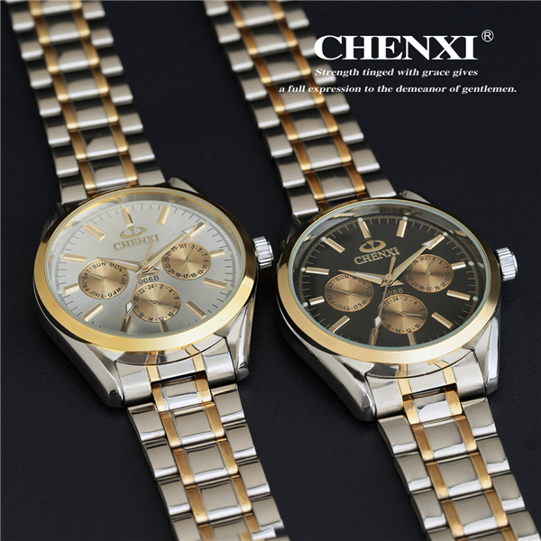 T006B6 All Stainless Steel Band Gold Luxury Trendy Style Fashion Watches Quartz Watch Man