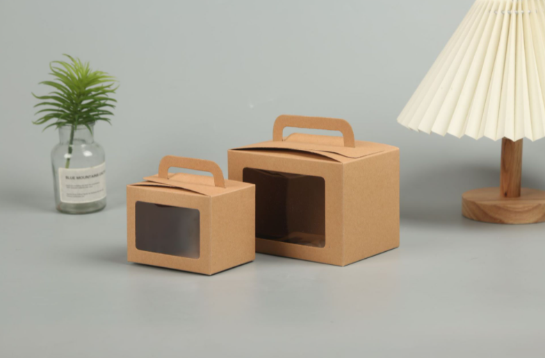 Kraft Paper Cookie Baking Candy Sweet Gift Packaging Box Clear PVC Transparent Window