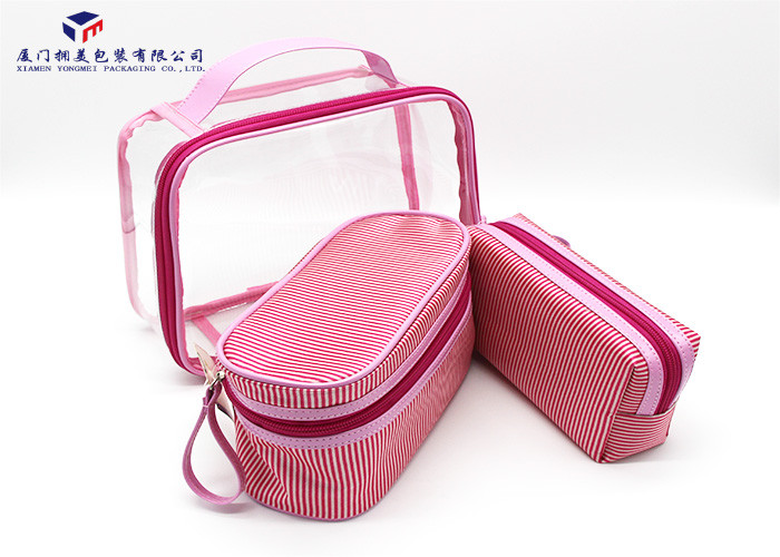 Light Weight Fabric Cosmetic Bag Small Women Handbag Deep Pink Color Oxford Lining