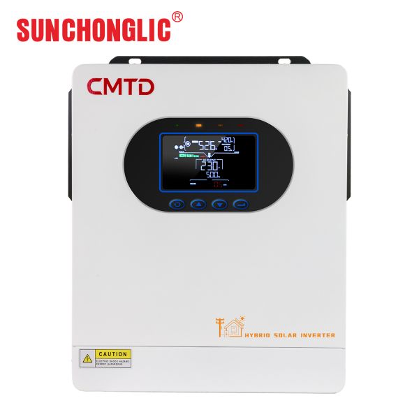 SUN-D This hybrid inverter delivers 5KW of pure sine wave AC power from a 24V system, combining an MPPT solar charger and UPS functionality in a single unit.