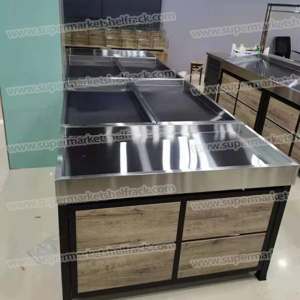 120CM 160CM Vegetable Fruit Display Racks For Supermarket Stainless Steel And Wooden