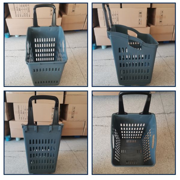 Hipermercado 4 ruedas de poliestireno de plástico ligero cesta rodante