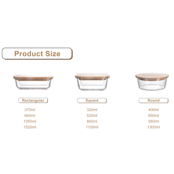 IKOO Microwave Safe Bamboo Lid Borosilicate Glass Food Container
