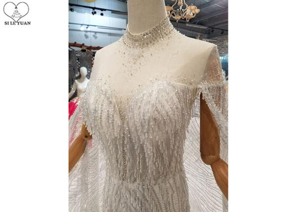Mermaid Silver Sequin Wedding Dress Inside Bead Tassels  Dress Outside Cloak