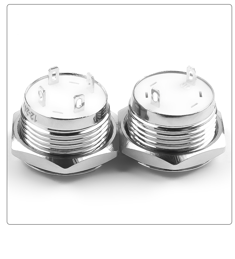 Ultra-Thin 16mm Self-reset Micro-stroke Ultra-short IP65 Waterproof 1NO Silver Contacts Copper Nickel Plated Push Button Switch