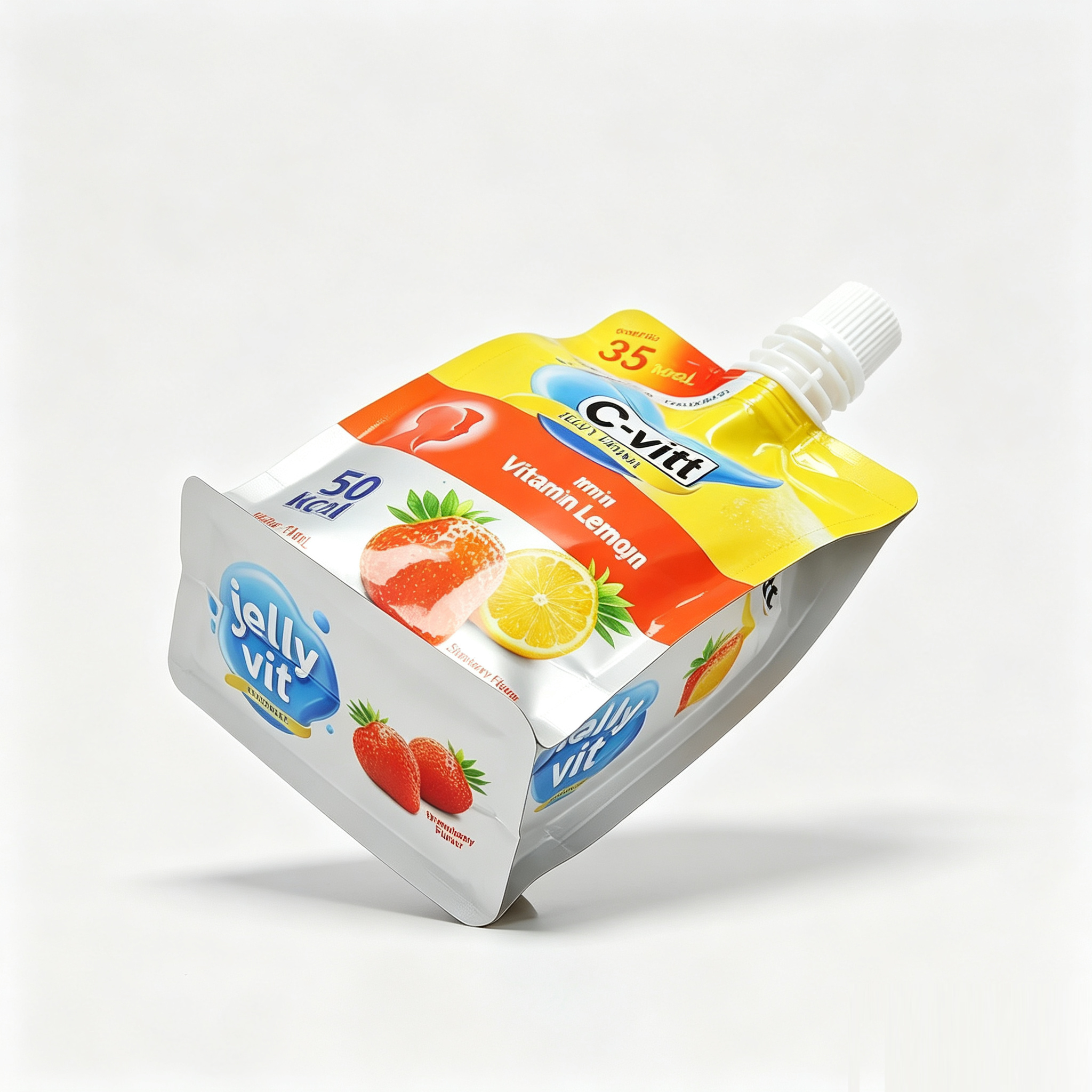 150g Flat Bottom Spout Pouch | Stand Up Juice Spout Bag For Orange Lemon Vitamin Drink Food Grade Custom Print