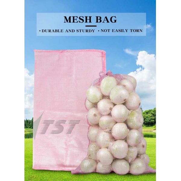 100% New Material Pink Color Pp Polypropylene Leno Bags / Onion Packaging Bags