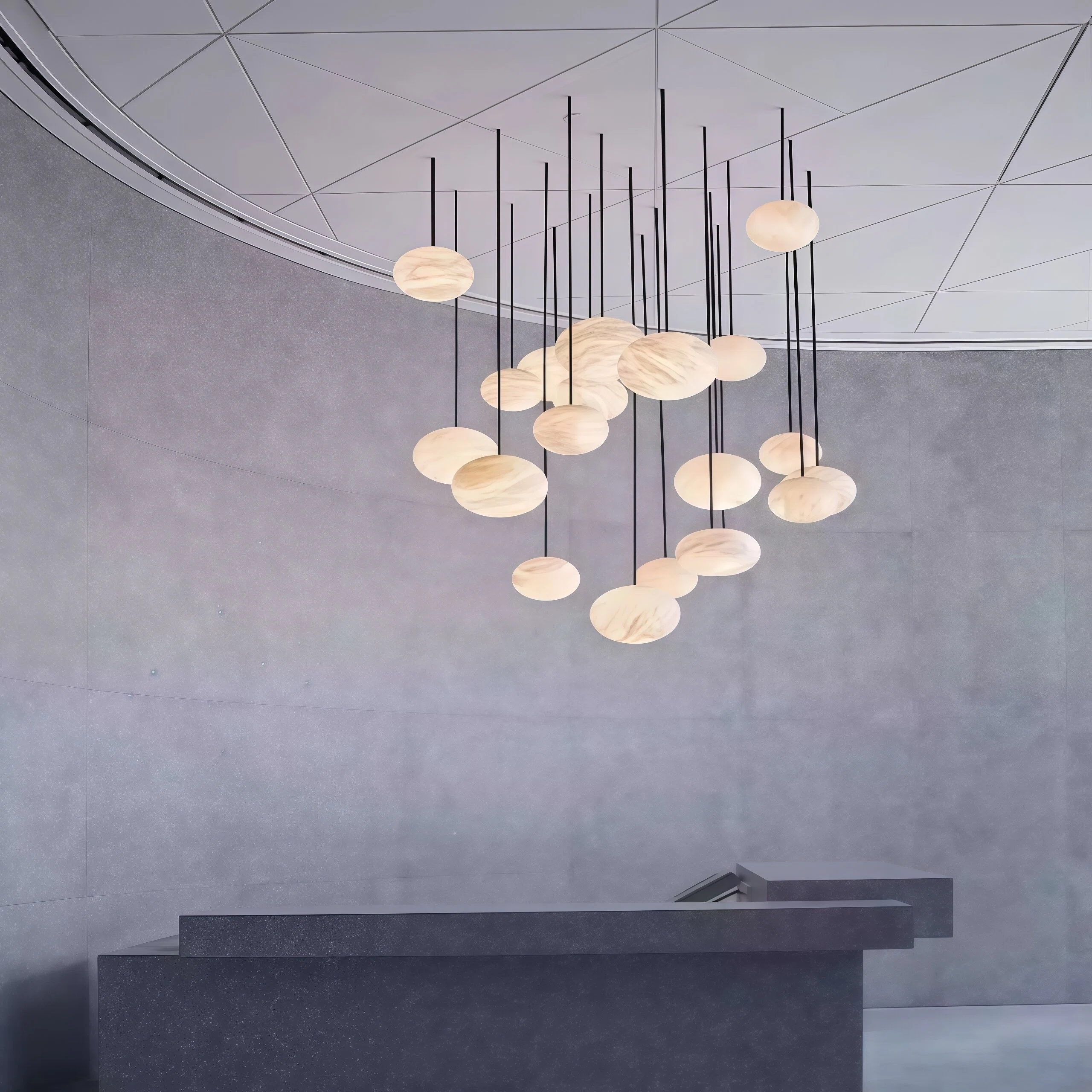 JYLIGHTING Multi-head Irregular Cluster Spanish Natural Alabaster Chandelier, Modern Disc Shaped Stone Pendant Light, Custom Hanging Lamp for Reception Desk, Lobby, Gallery & High-end Office Space