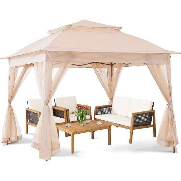 Pop Up Gazebo Mosquito Nettings, Outdoor Canopy Shelter Garden Lawn Backyard, Patio Cover Outdoor Gazebo Pergol