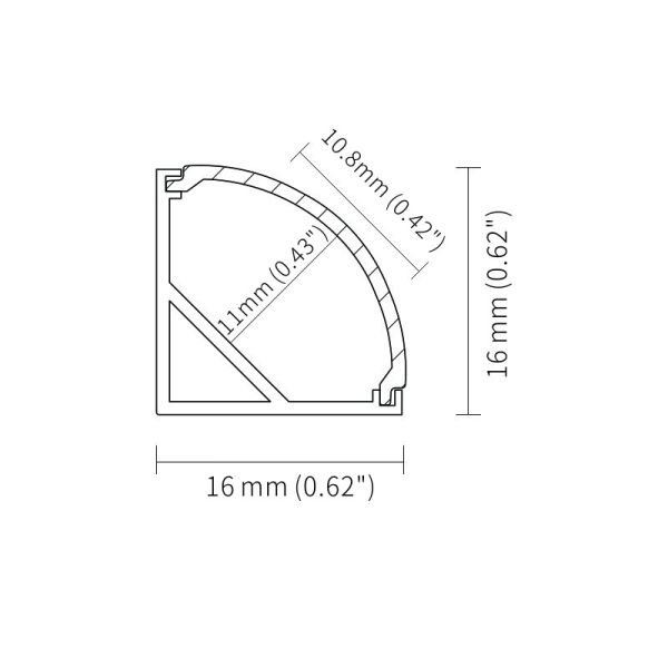 Disipador de calor llevado 6063 T5 de la vivienda del aluminio de Alu Profil con el clip plástico 90 de la cubierta de Pmma del difusor de la PC esquina de 45 grados